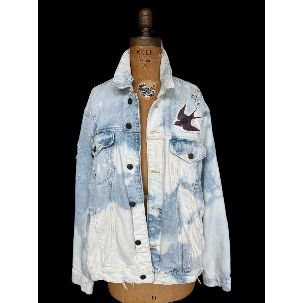 Upcycled Denim Jacket XL Indivisible Eye Folk Art One of One - Picture 2 of 10